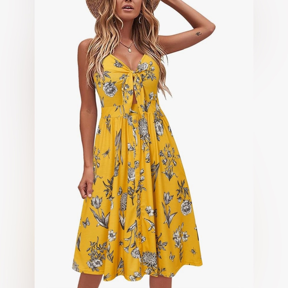 NWT SZL Amazon Sundress. lightweight. Decorative tie & buttons. cutout in front